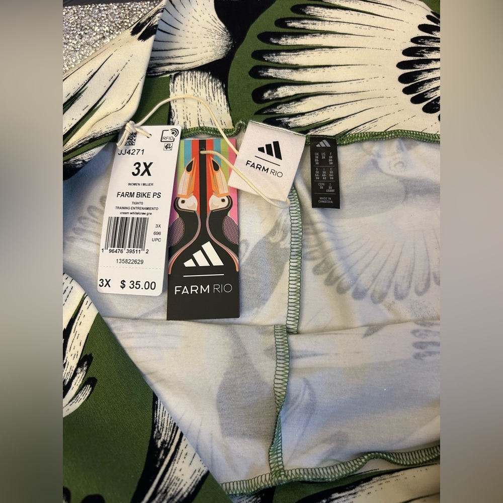 Adidas FARM Rio Green and White Patterned Bike Shorts - Picture 6 of 6